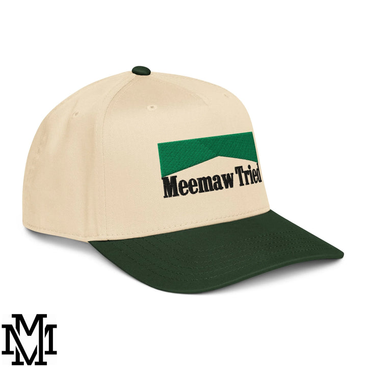 Meemaw Tried Menthol Embroidered Baseball Snapback Hat - Dark Green Natural