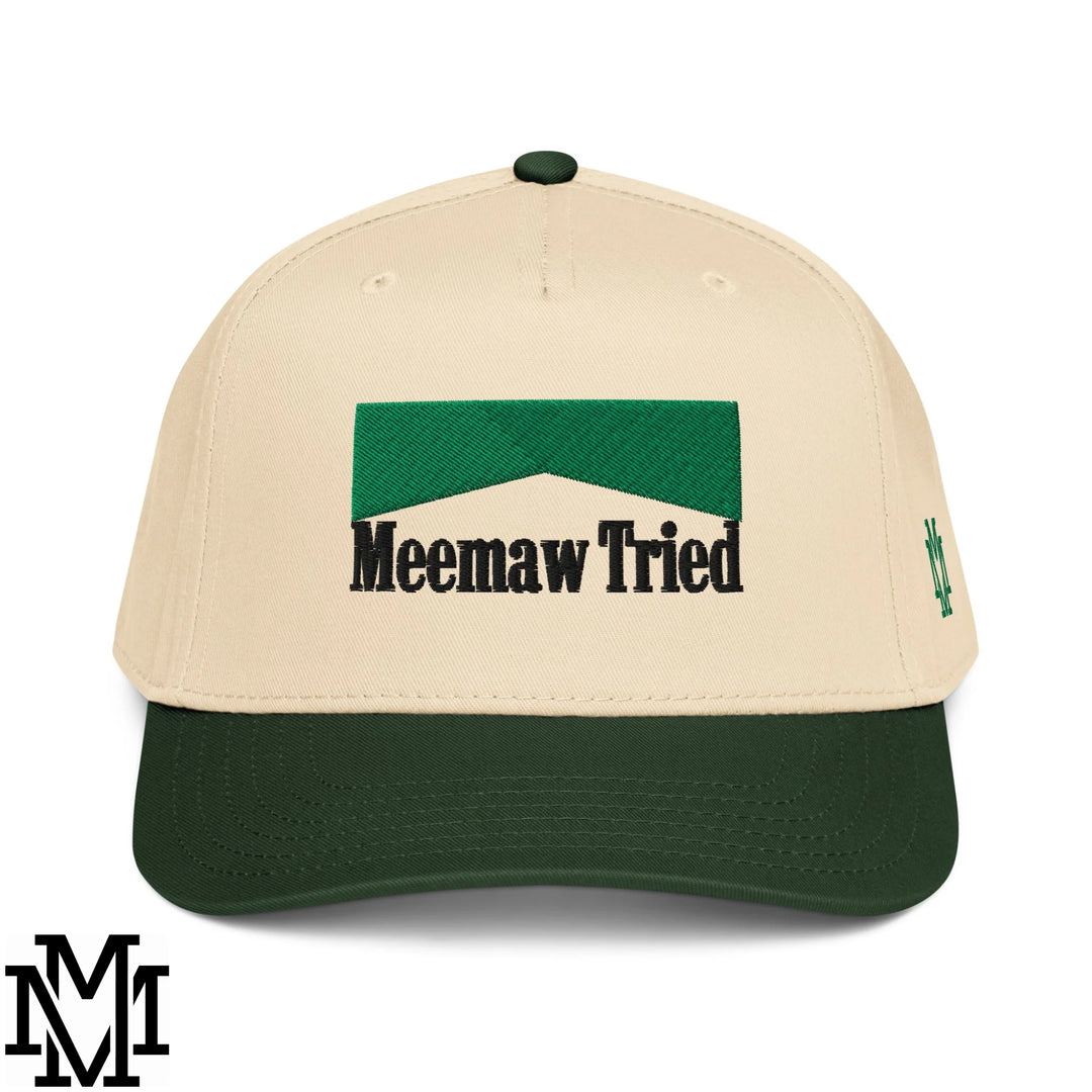 Meemaw Tried Menthol Embroidered Baseball Snapback Hat - Dark Green Natural