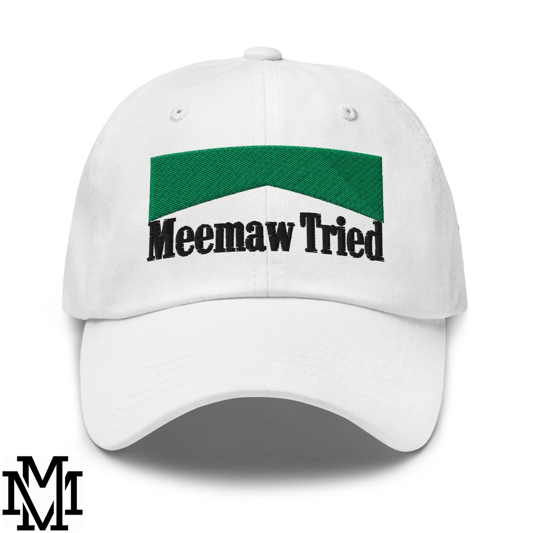 Meemaw Tried Menthol Embroidered Unstructured Dad Hat - White