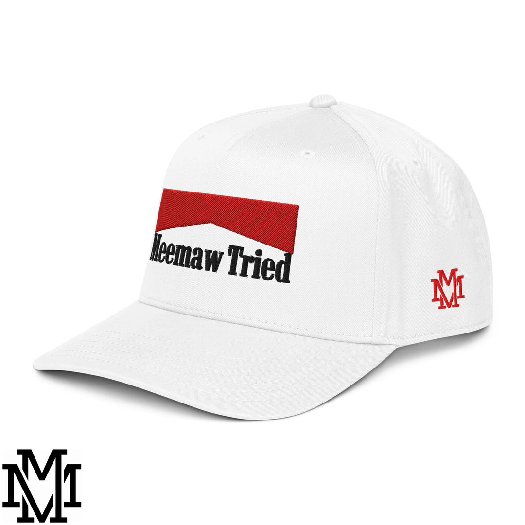 Meemaw Tried Reds Embroidered Baseball Snapback Hat - White