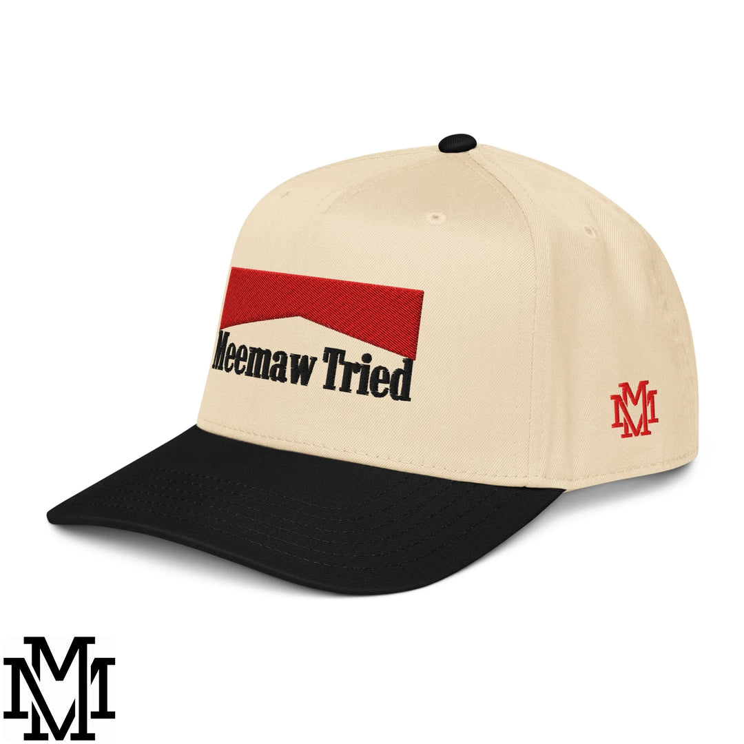 Meemaw Tried Reds Embroidered Baseball Snapback Hat - Black Natural