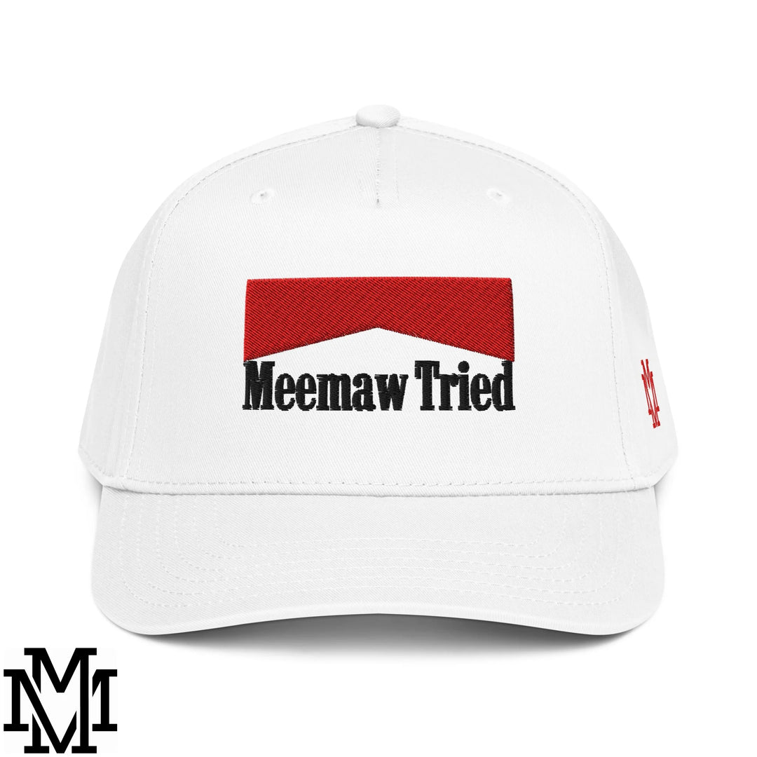 Meemaw Tried Reds Embroidered Baseball Snapback Hat - White