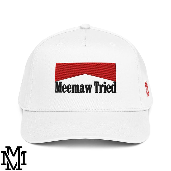 Meemaw Tried Reds Embroidered Baseball Snapback Hat - White