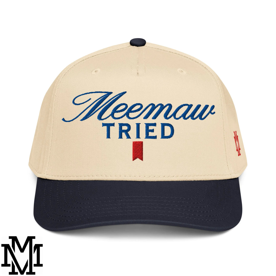 Meemaw Tried Ultra Embroidered Baseball Snapback Hat - Navy Natural
