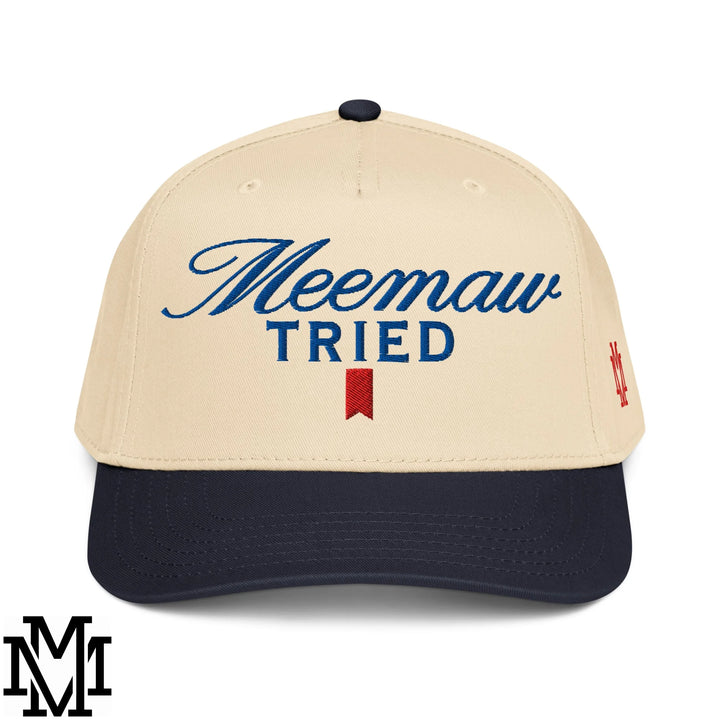 Meemaw Tried Ultra Embroidered Baseball Snapback Hat - Navy Natural