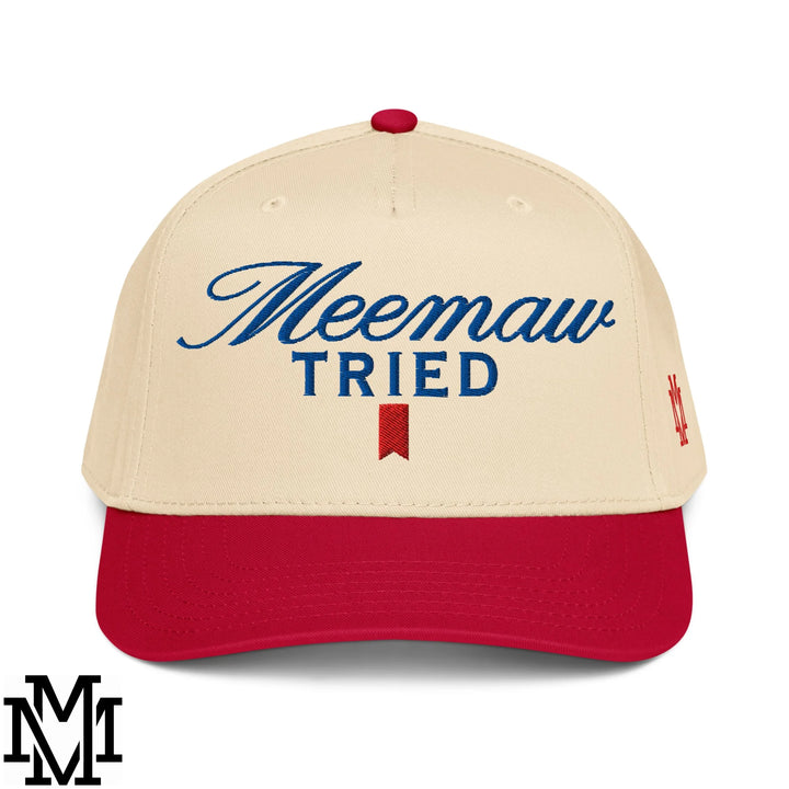 Meemaw Tried Ultra Embroidered Baseball Snapback Hat - Red Natural