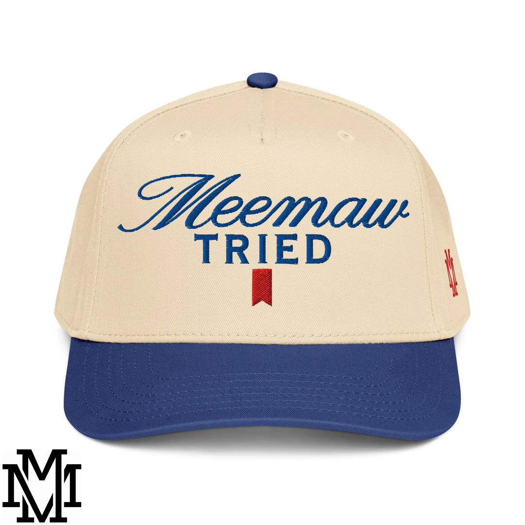Meemaw Tried Ultra Embroidered Baseball Snapback Hat - Royal Natural
