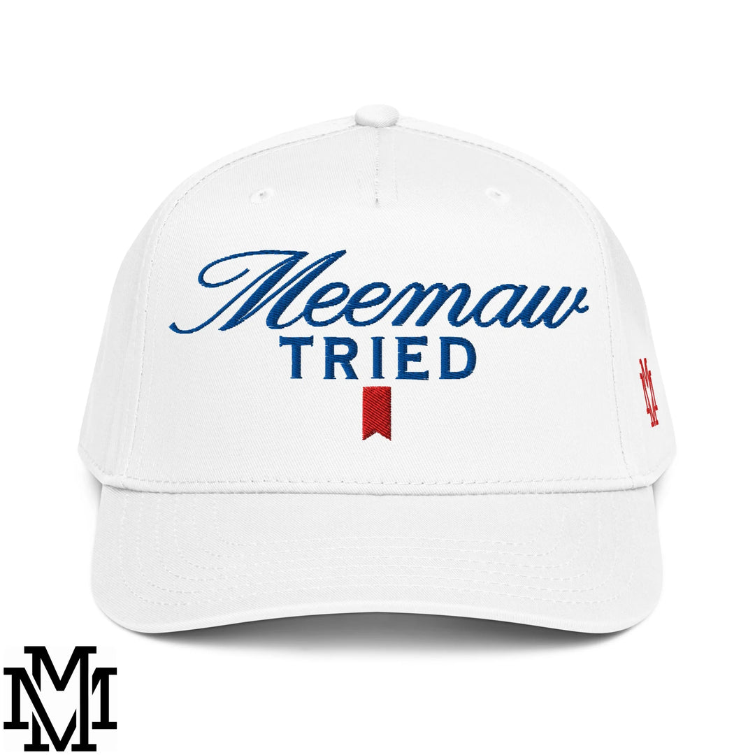 Meemaw Tried Ultra Embroidered Baseball Snapback Hat - White