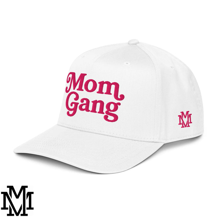 Mom Gang Embroidered Baseball Snapback Hat - White