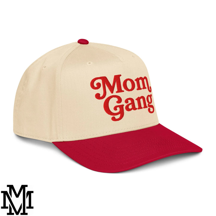 Mom Gang Embroidered Baseball Snapback Hat - Red Natural
