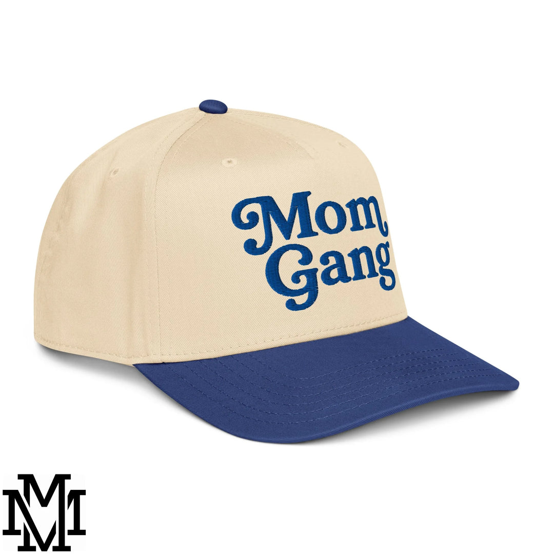 Mom Gang Embroidered Baseball Snapback Hat - Royal Natural