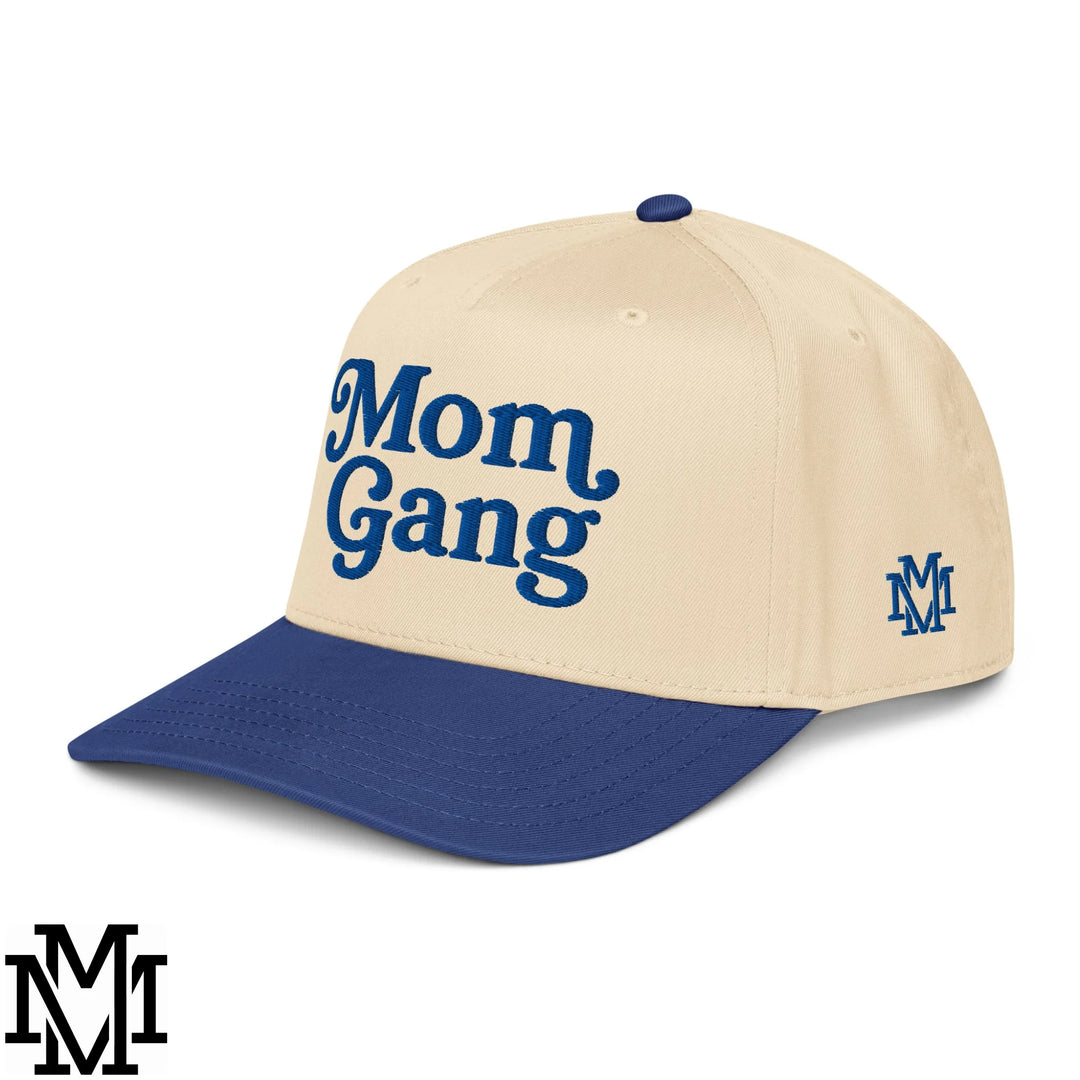 Mom Gang Embroidered Baseball Snapback Hat - Royal Natural
