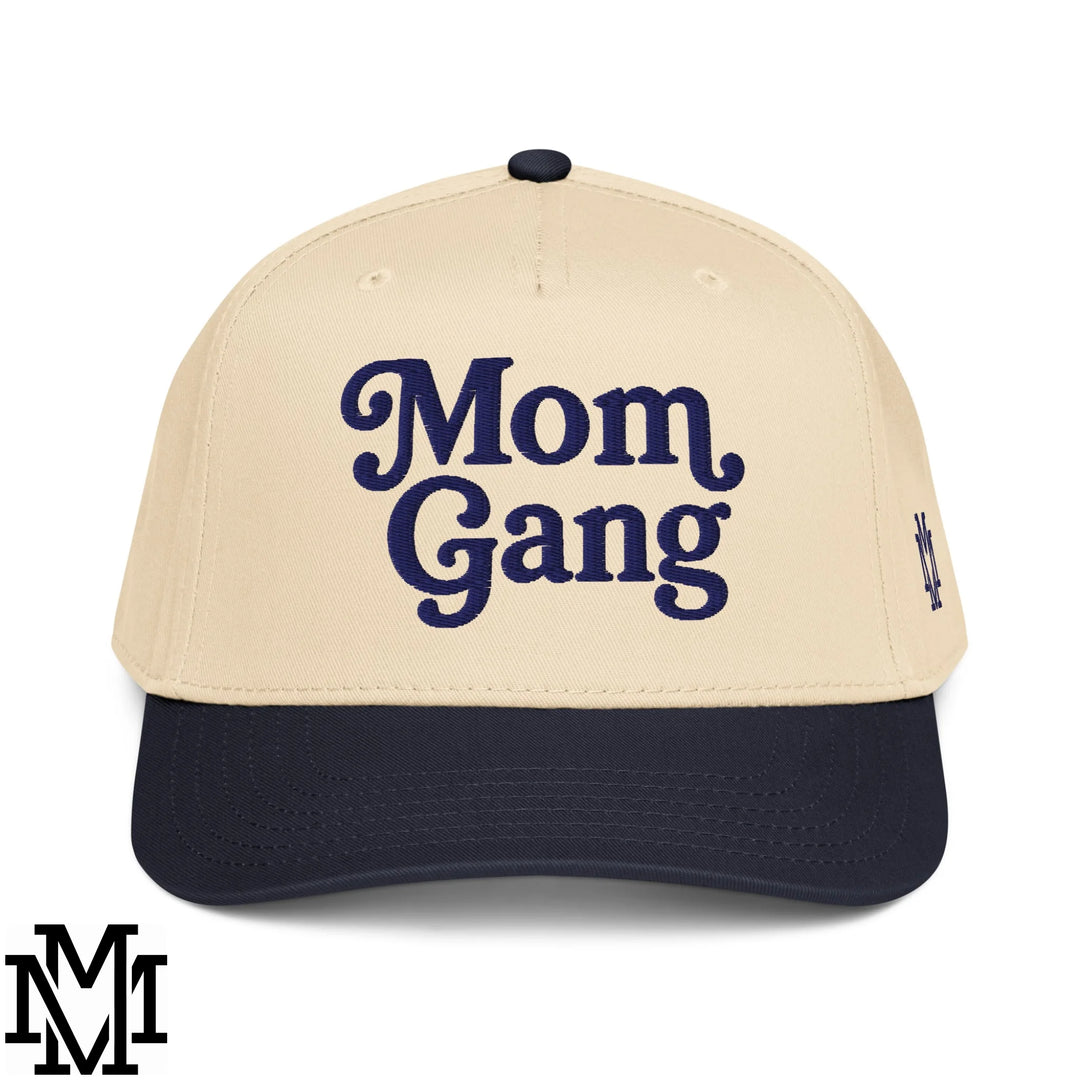 Mom Gang Embroidered Baseball Snapback Hat - Navy Natural