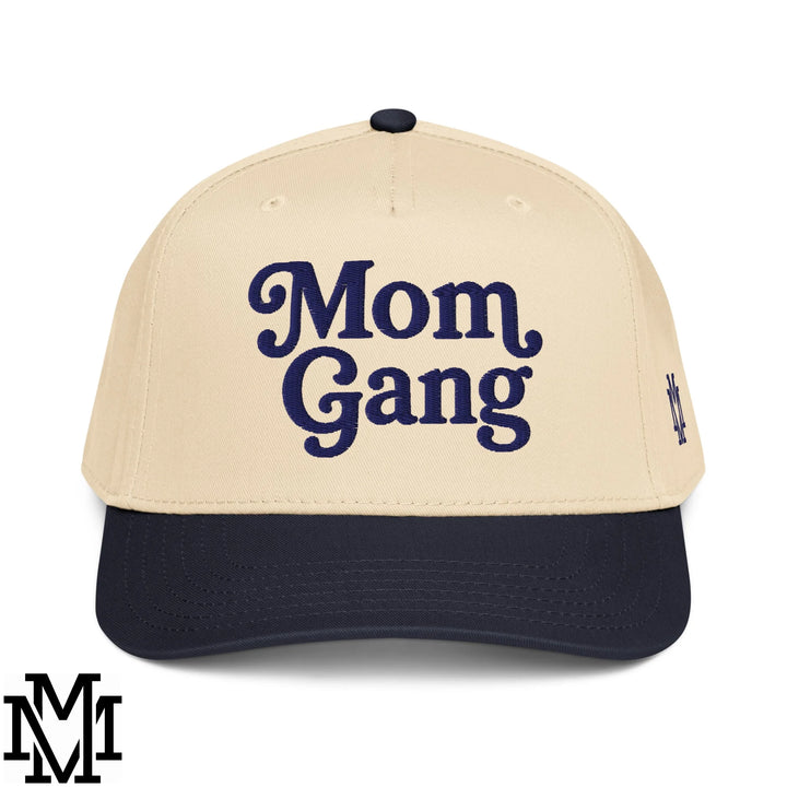 Mom Gang Embroidered Baseball Snapback Hat - Navy Natural
