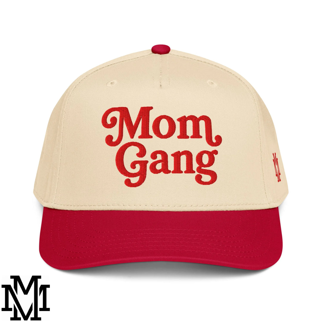Mom Gang Embroidered Baseball Snapback Hat - Red Natural