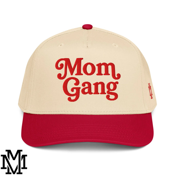 Mom Gang Embroidered Baseball Snapback Hat - Red Natural
