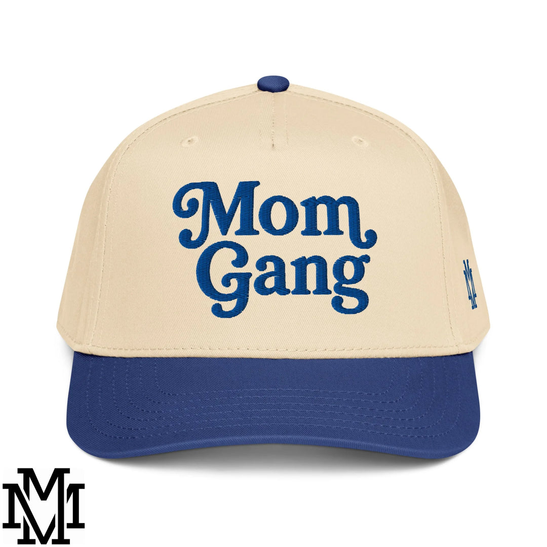 Mom Gang Embroidered Baseball Snapback Hat - Royal Natural