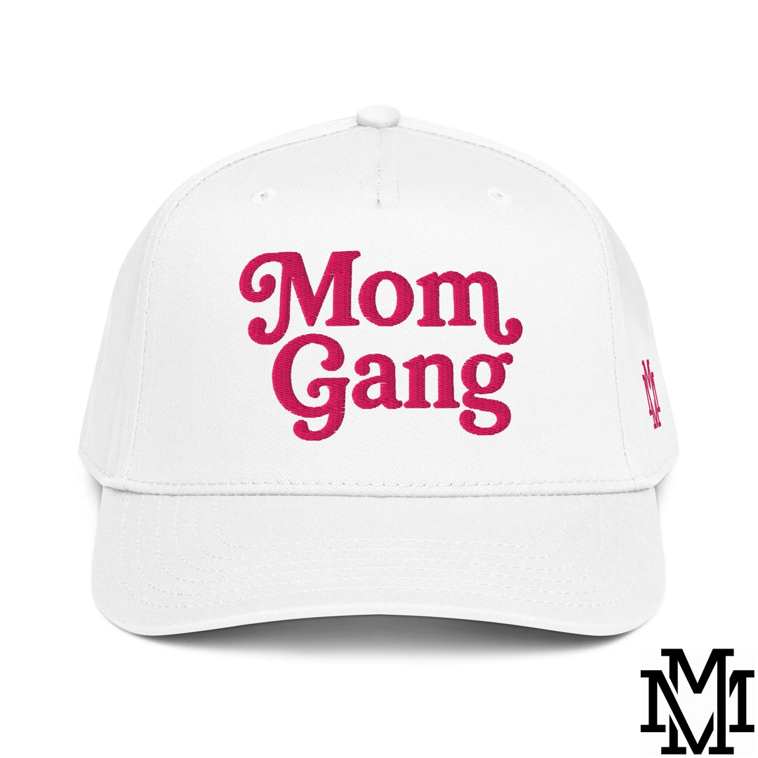 Mom Gang Embroidered Baseball Snapback Hat - White