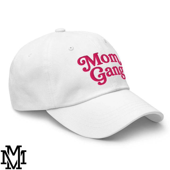 Mom Gang Embroidered Unstructured Dad Hat - White