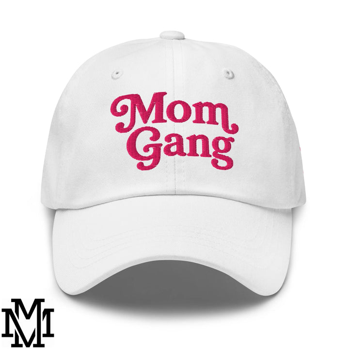 Mom Gang Embroidered Unstructured Dad Hat - White