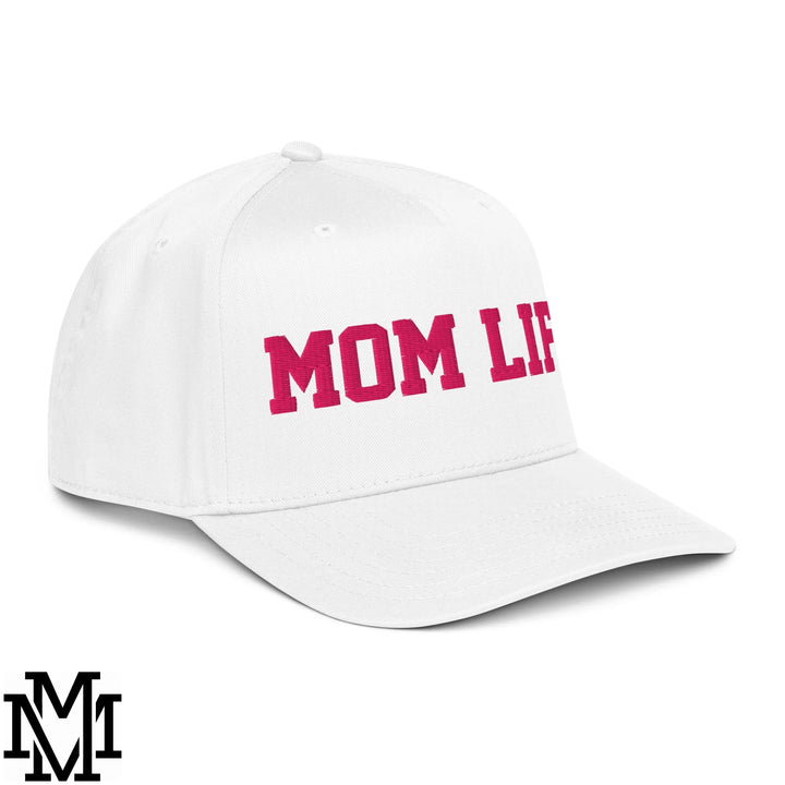 Mom Life Embroidered Baseball Snapback Hat - White
