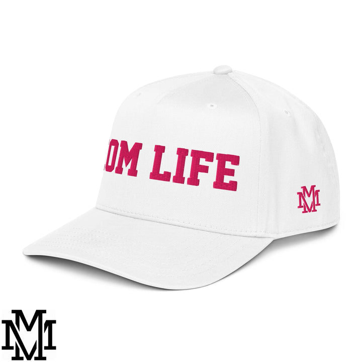 Mom Life Embroidered Baseball Snapback Hat - White