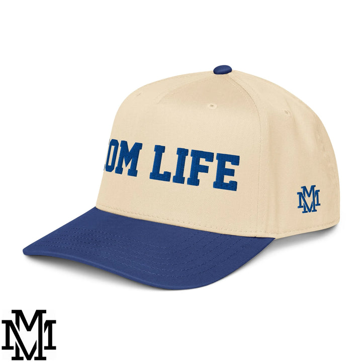 Mom Life Embroidered Baseball Snapback Hat - Royal Natural