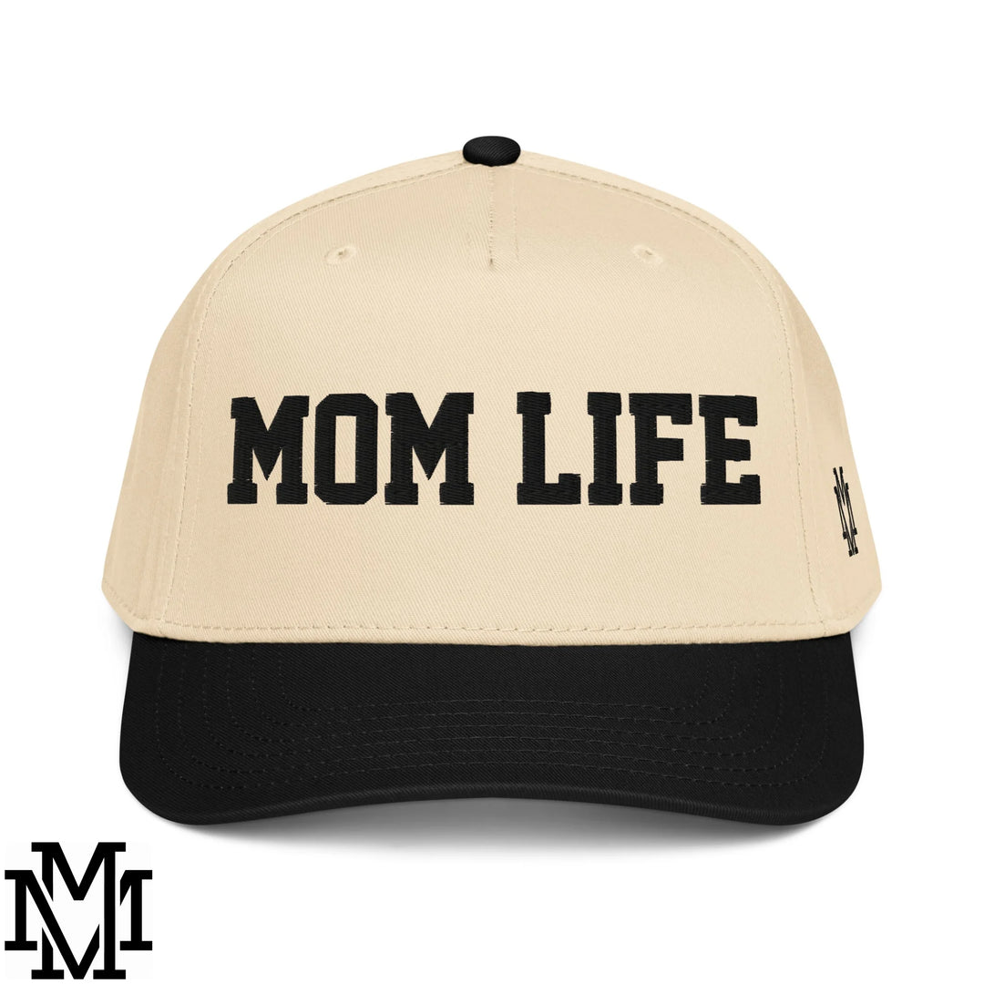 Mom Life Embroidered Baseball Snapback Hat - Black Natural