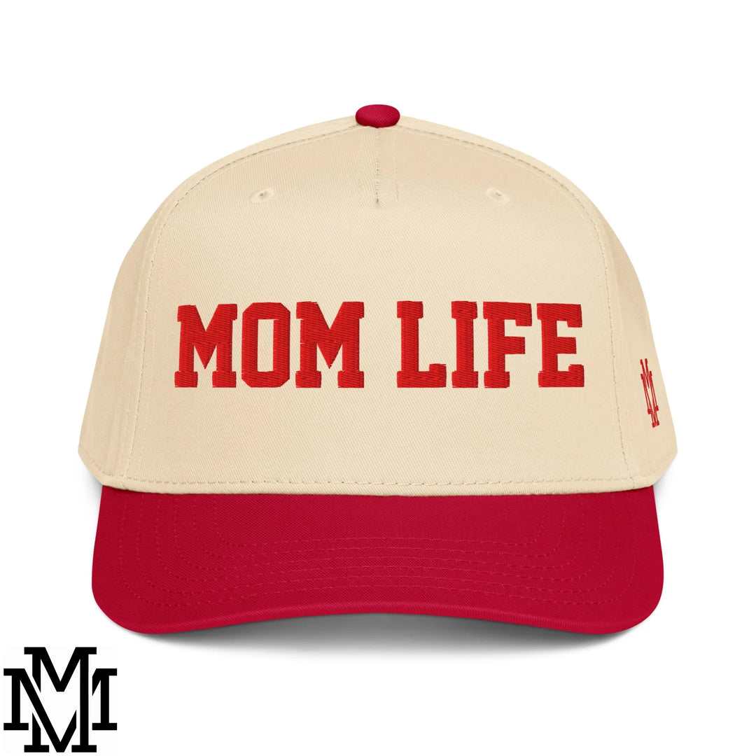Mom Life Embroidered Baseball Snapback Hat - Red Natural
