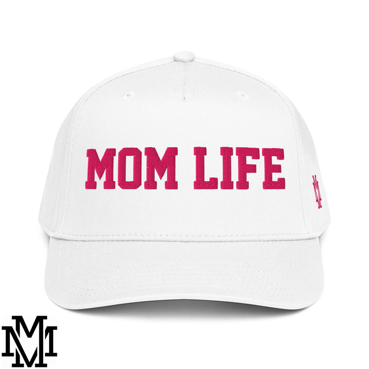 Mom Life Embroidered Baseball Snapback Hat - White