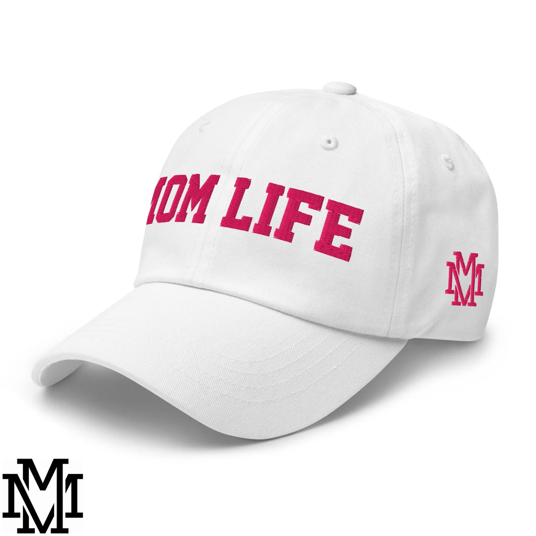 Mom Life Embroidered Unstructured Dad Hat - White