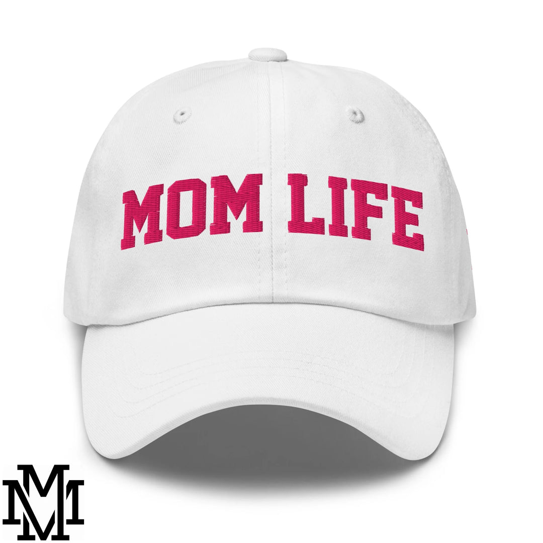 Mom Life Embroidered Unstructured Dad Hat - White