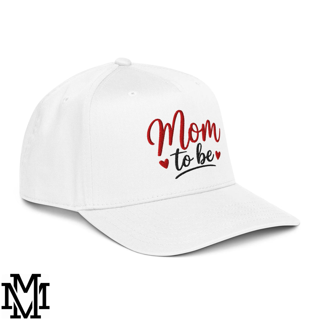 Mom to Be Embroidered Baseball Snapback Hat - White