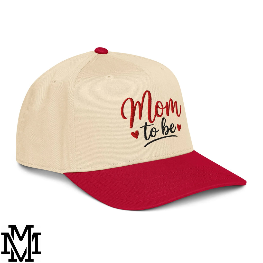 Mom to Be Embroidered Baseball Snapback Hat - Red Natural