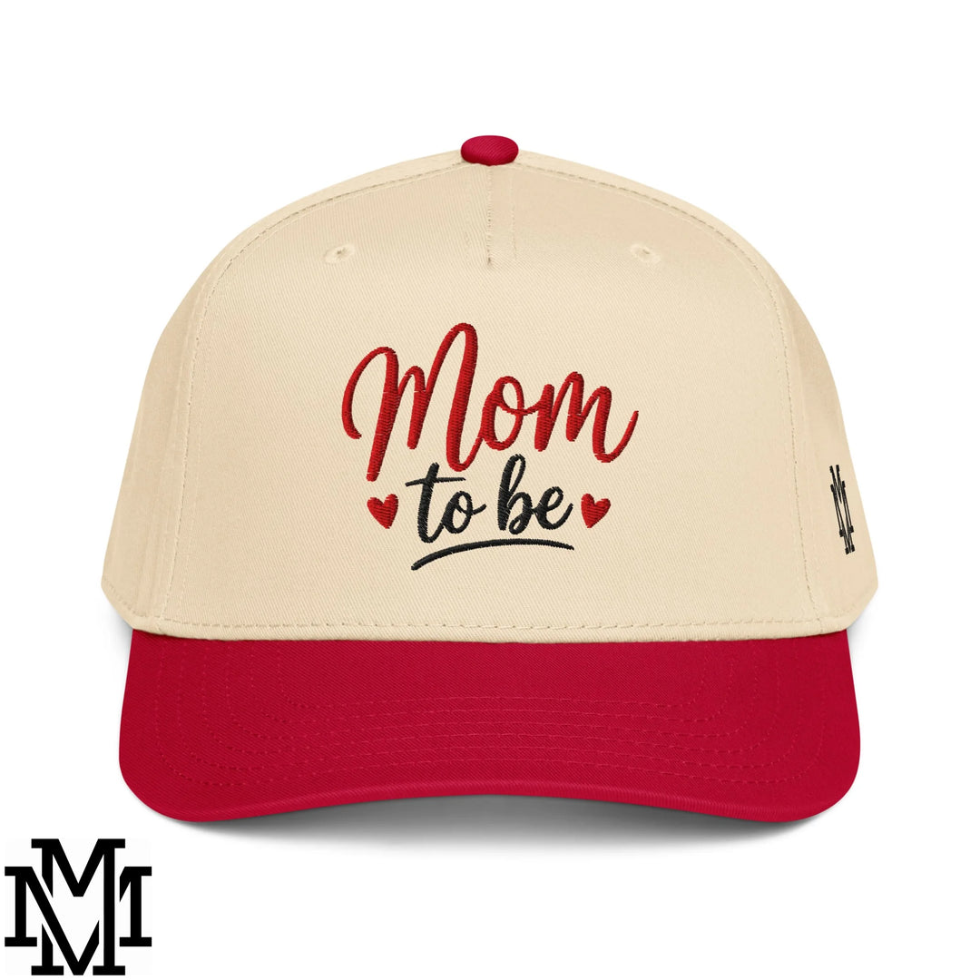 Mom to Be Embroidered Baseball Snapback Hat - Red Natural