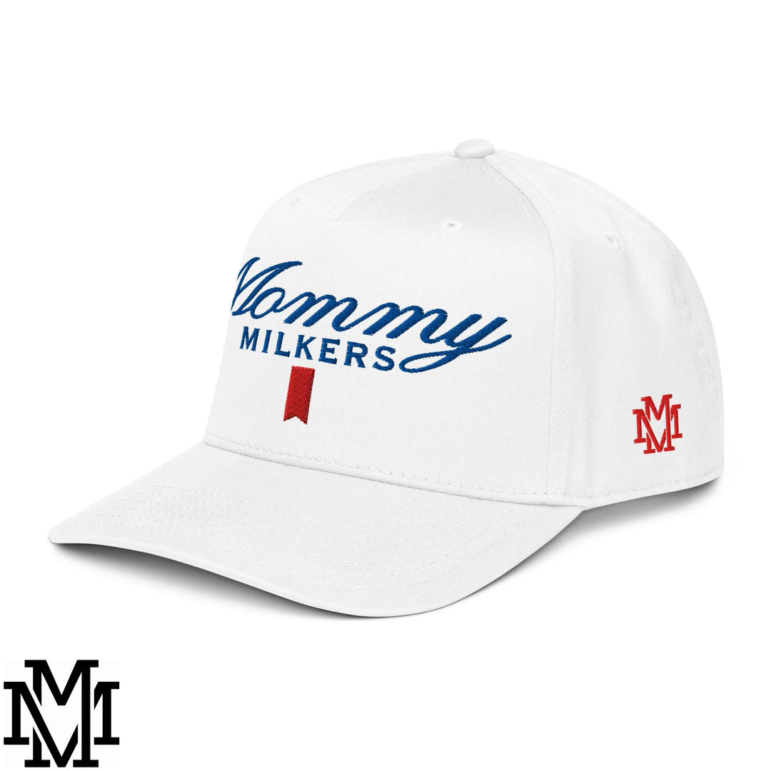 Mommy Milkers Ultra Embroidered Baseball Snapback Hat - White