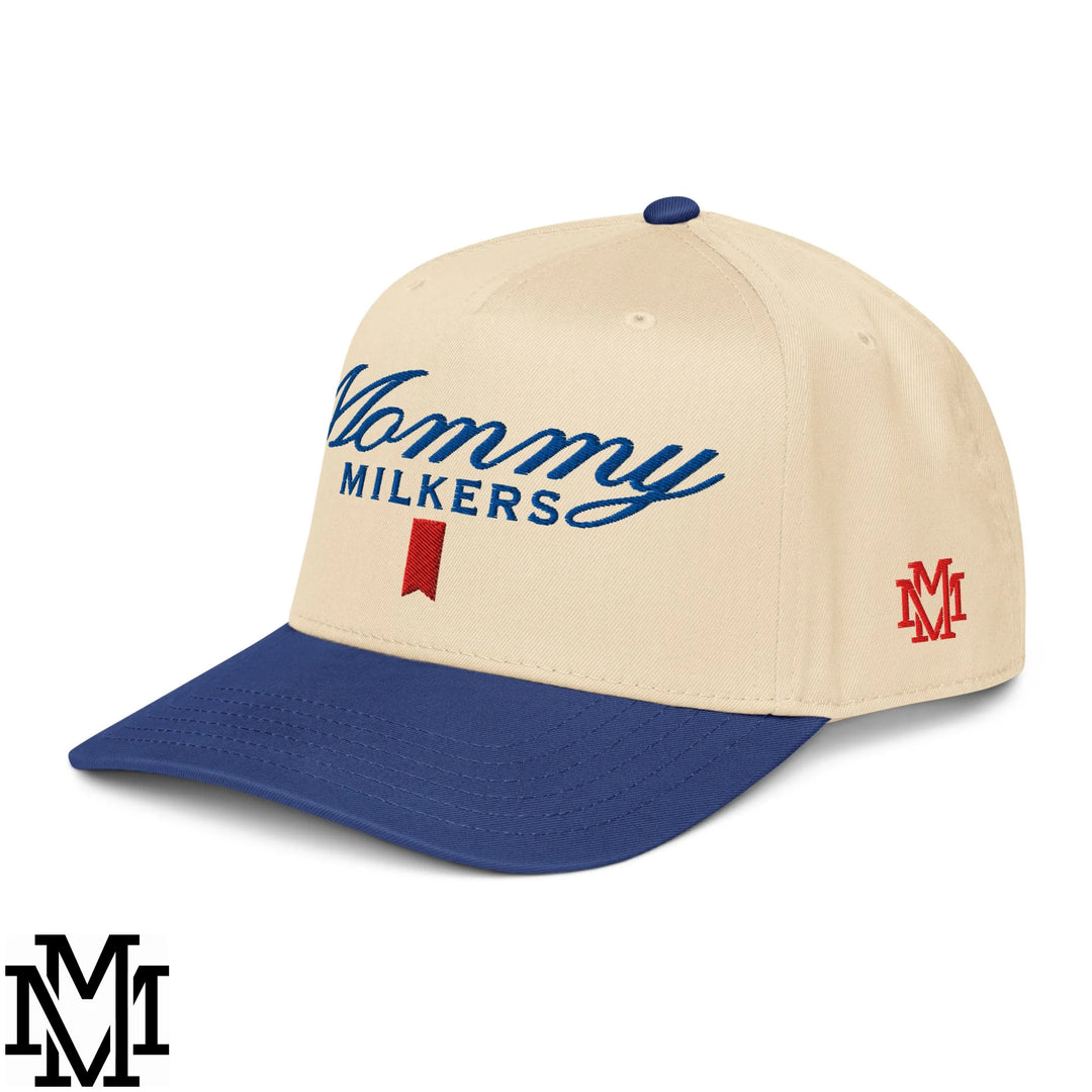 Mommy Milkers Ultra Embroidered Baseball Snapback Hat - Royal Natural