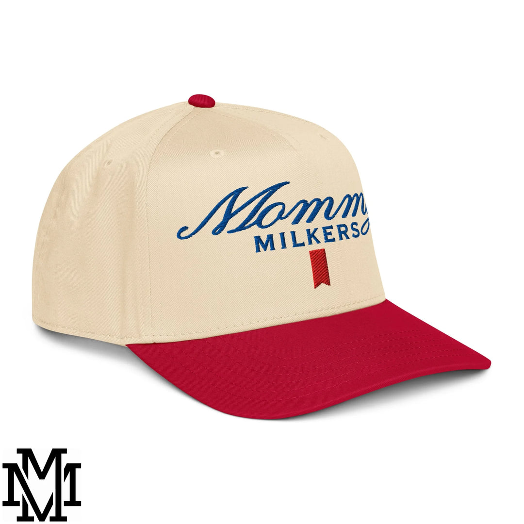 Mommy Milkers Ultra Embroidered Baseball Snapback Hat - Red Natural