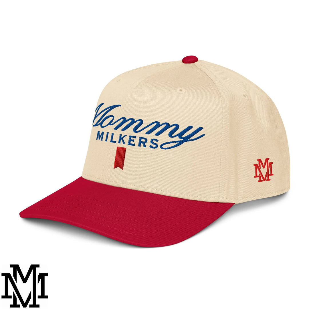 Mommy Milkers Ultra Embroidered Baseball Snapback Hat - Red Natural