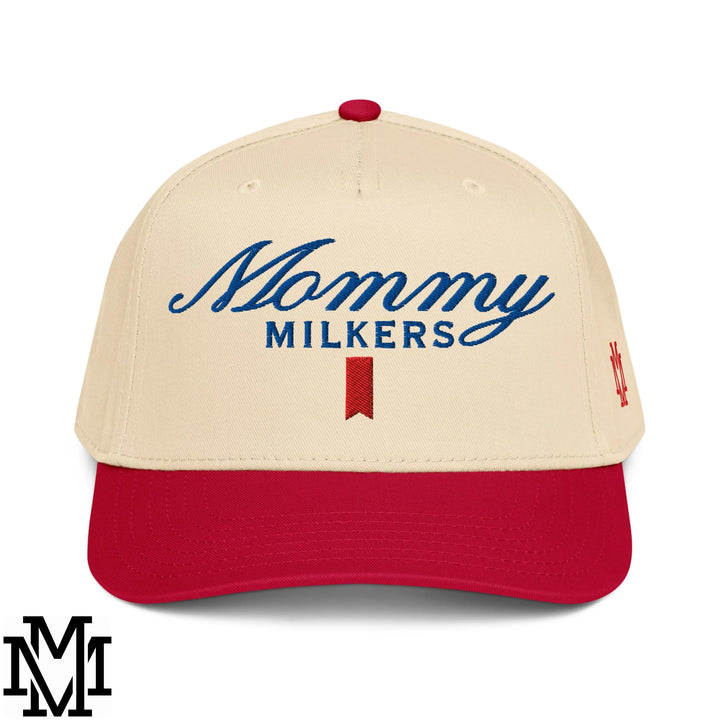 Mommy Milkers Ultra Embroidered Baseball Snapback Hat - Red Natural