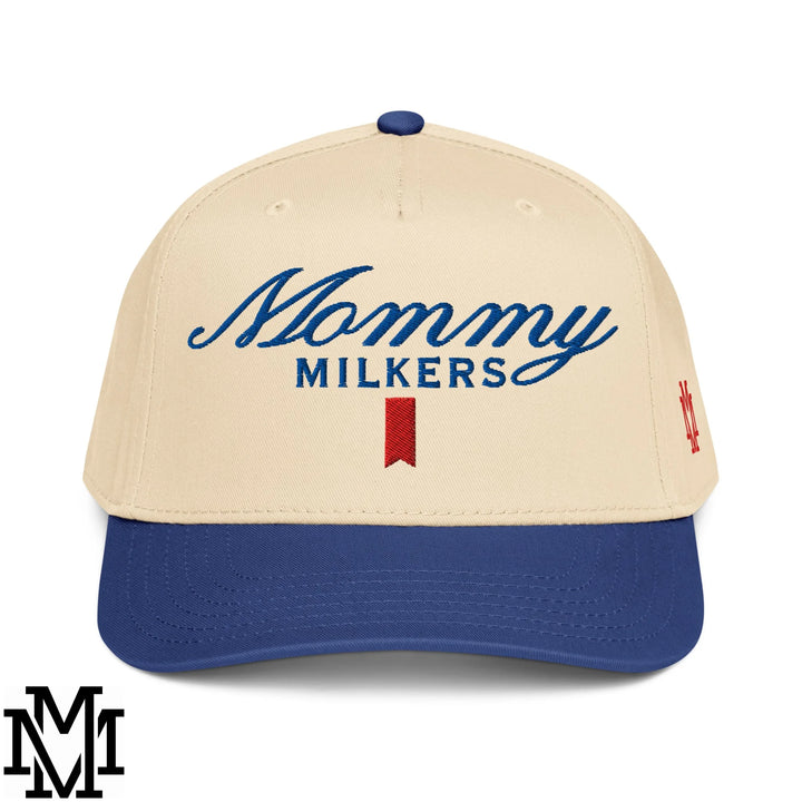 Mommy Milkers Ultra Embroidered Baseball Snapback Hat - Royal Natural