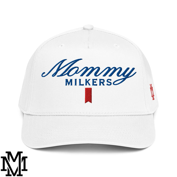 Mommy Milkers Ultra Embroidered Baseball Snapback Hat - White