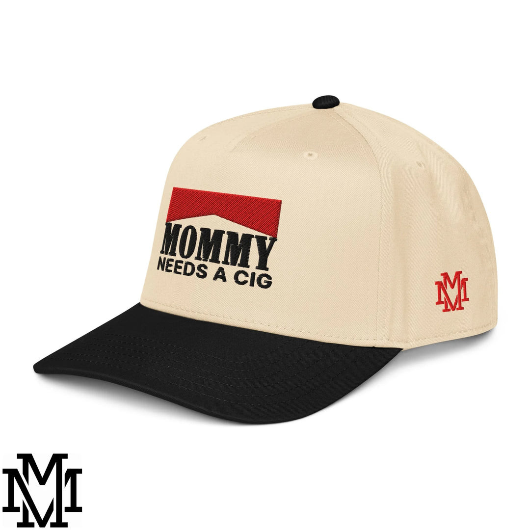 Mommy Needs a Cig Embroidered Baseball Snapback Hat - Black Natural