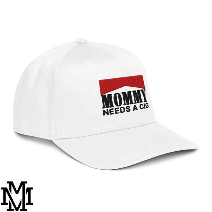 Mommy Needs a Cig Embroidered Baseball Snapback Hat - White