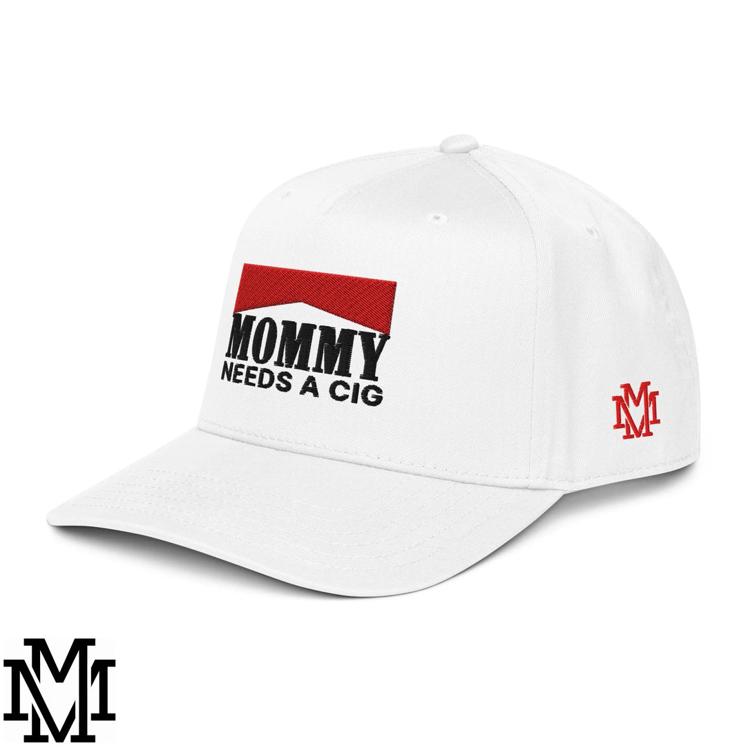 Mommy Needs a Cig Embroidered Baseball Snapback Hat - White
