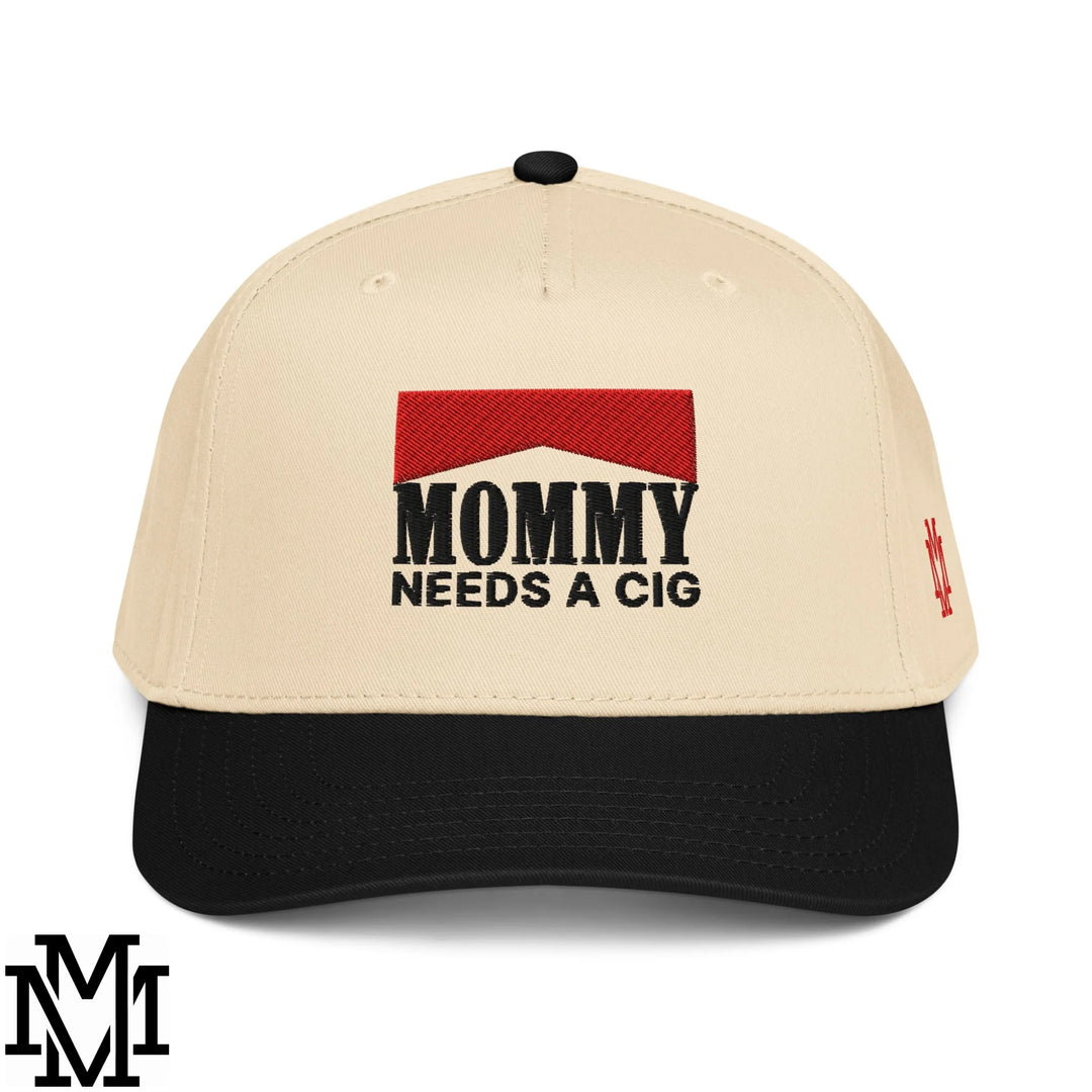 Mommy Needs a Cig Embroidered Baseball Snapback Hat - Black Natural