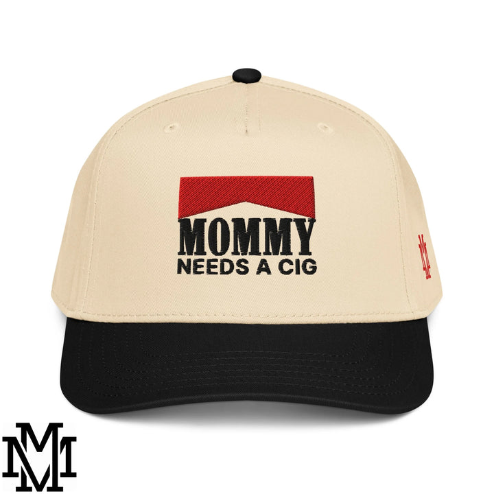 Mommy Needs a Cig Embroidered Baseball Snapback Hat - Black Natural