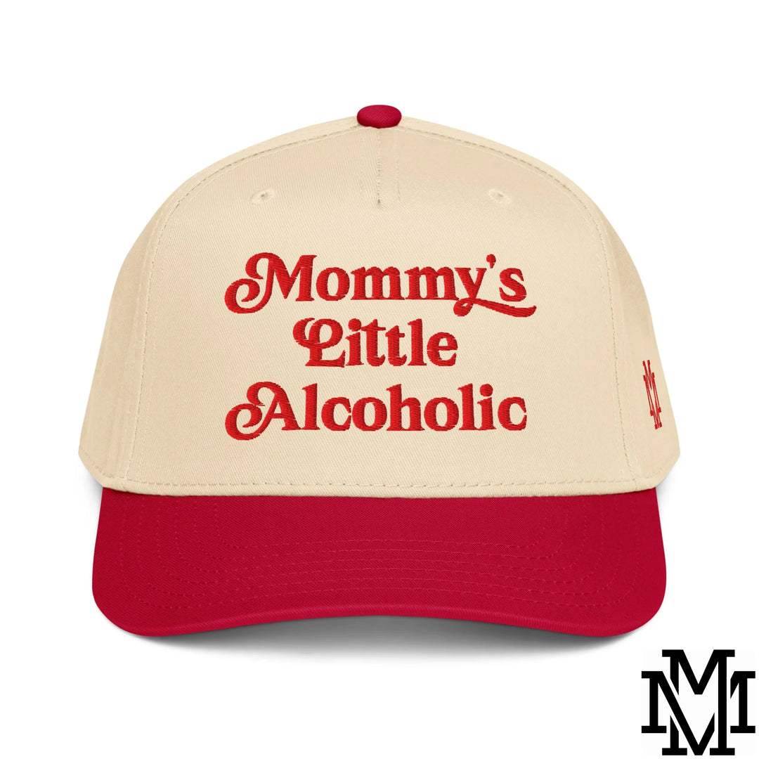 Mommy's Little Alcoholic Embroidered Baseball Snapback Hat - Red Natural