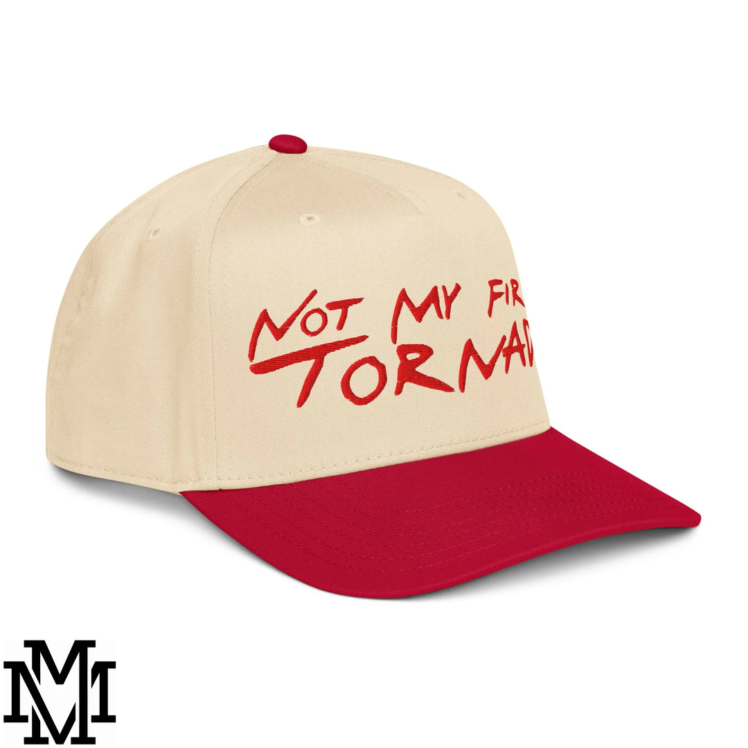 Not My First Tornado Embroidered Baseball Snapback Hat - Red Natural