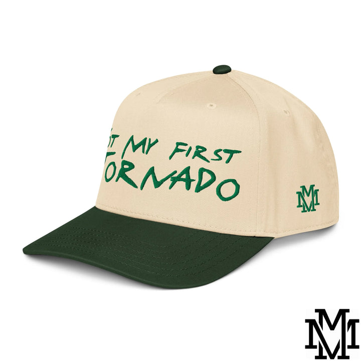 Not My First Tornado Embroidered Baseball Snapback Hat - Dark Green Natural